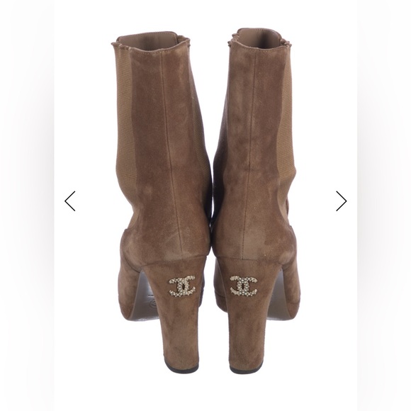 CHANEL Brown and Black Heeled Suede Ankle Boots | Size 38 - Picture 2 of 7